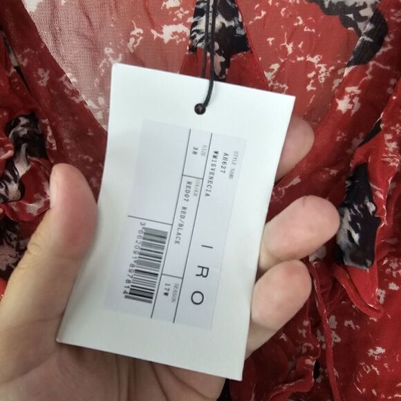 IRO Venecia Top M 38 Women's Casual Summer Printed Long Sleeves Ruffle Size 6 - Picture 7 of 9